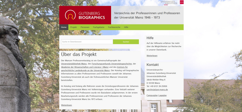 Screenshot der Startseite von ›Gutenberg Biographics‹.