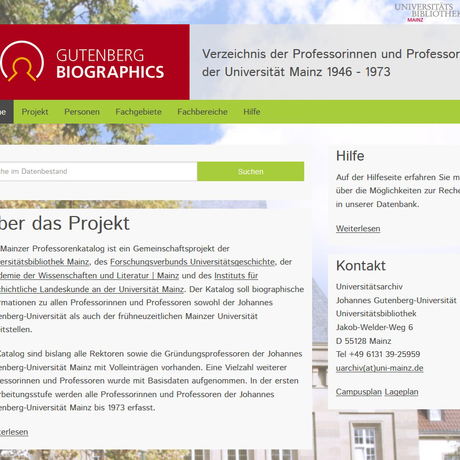 Screenshot der Startseite von ›Gutenberg Biographics‹.